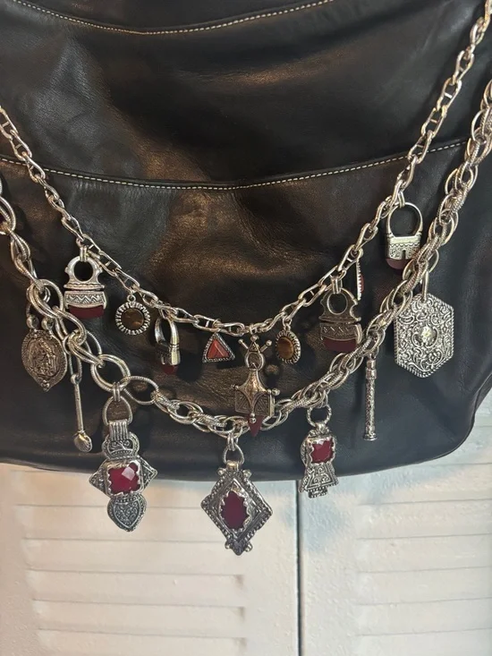 Vintage Danier Black Leather Bag + Zara Charm Chains Y2K Luxe - Picture 3 of 13